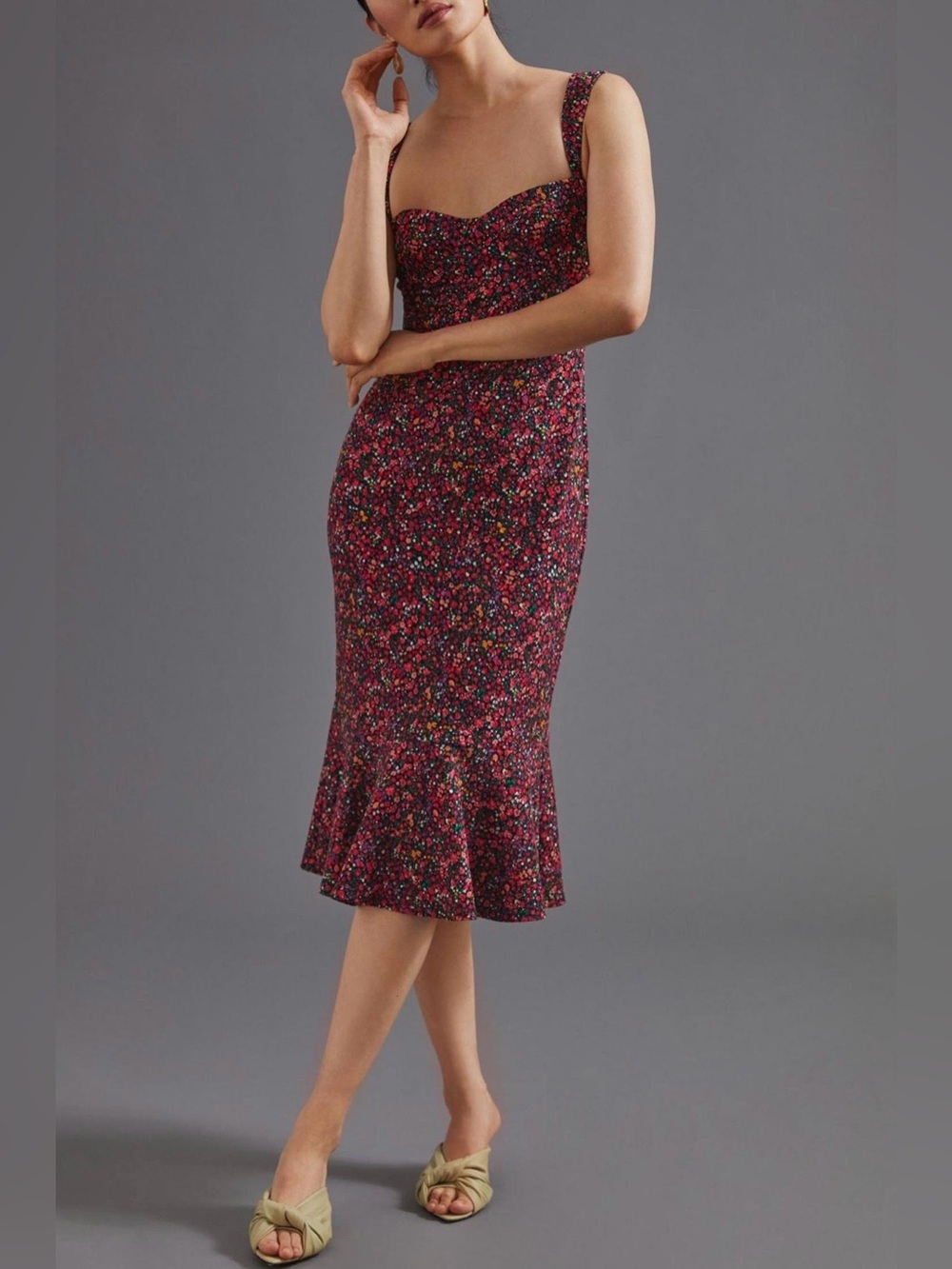 Anthropologie Hutch Sweetheart Neckline Stretch Floral Midi Dress XS